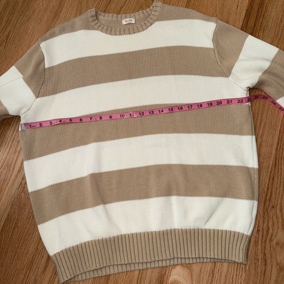 John Galt 100% Cotton Striped Tan White Crewneck Knit Fisherman Sweater OS - Picture 5 of 9
